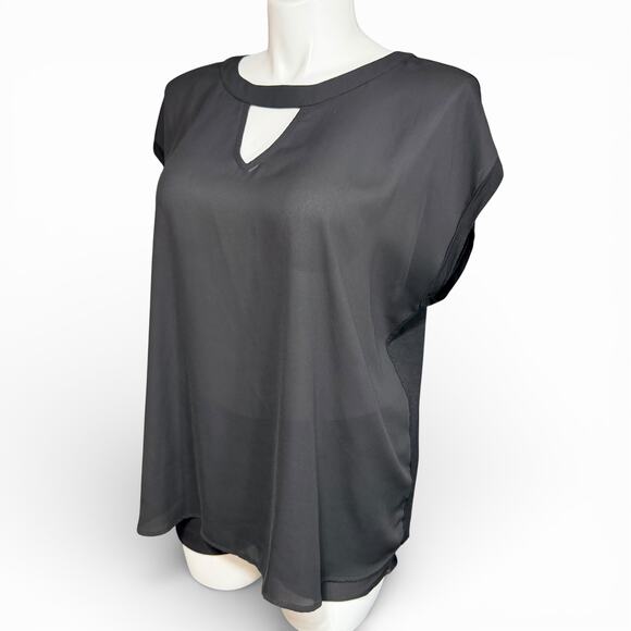 Papermoon Womens Blouse Shirt Top Pullover Keyhole Neckline Cap Sleeve Black 2X - Picture 6 of 7